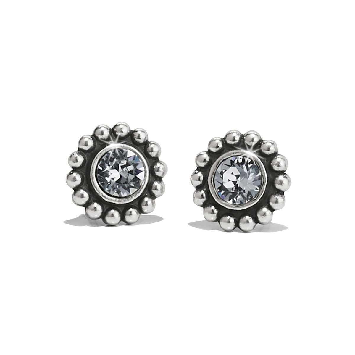 Twinkle Mini Post Earrings in silver-plated metal with fine quality crystals and beaded edges.
