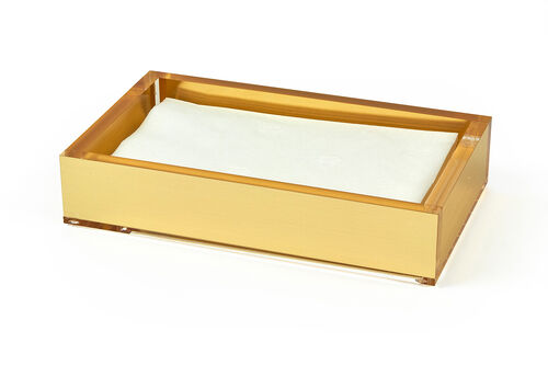 Clear acrylic napkin tray with a rectangular open-top design