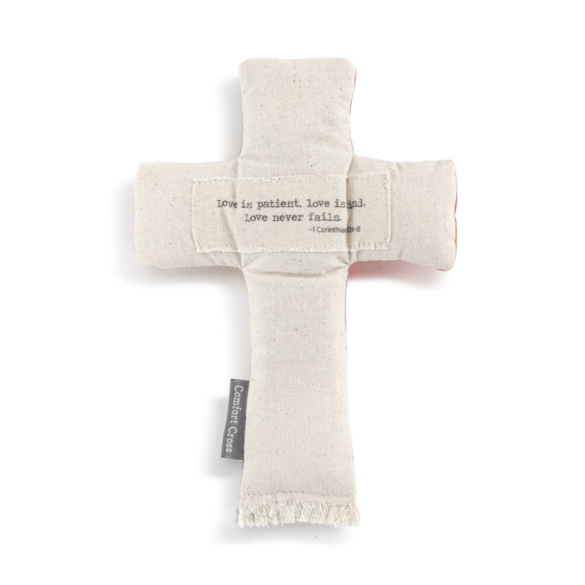 Comfort Cross wall hanging made of cotton with polyester fiberfill stuffing and bead accents.