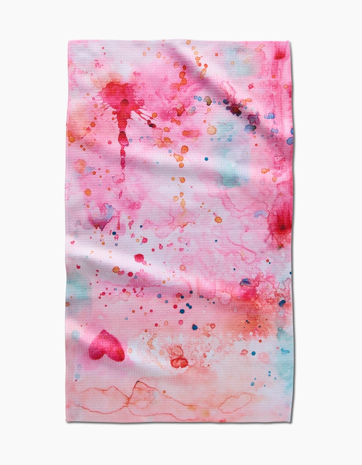 Recycled polyester waffle weave tea towel with single-sided print.