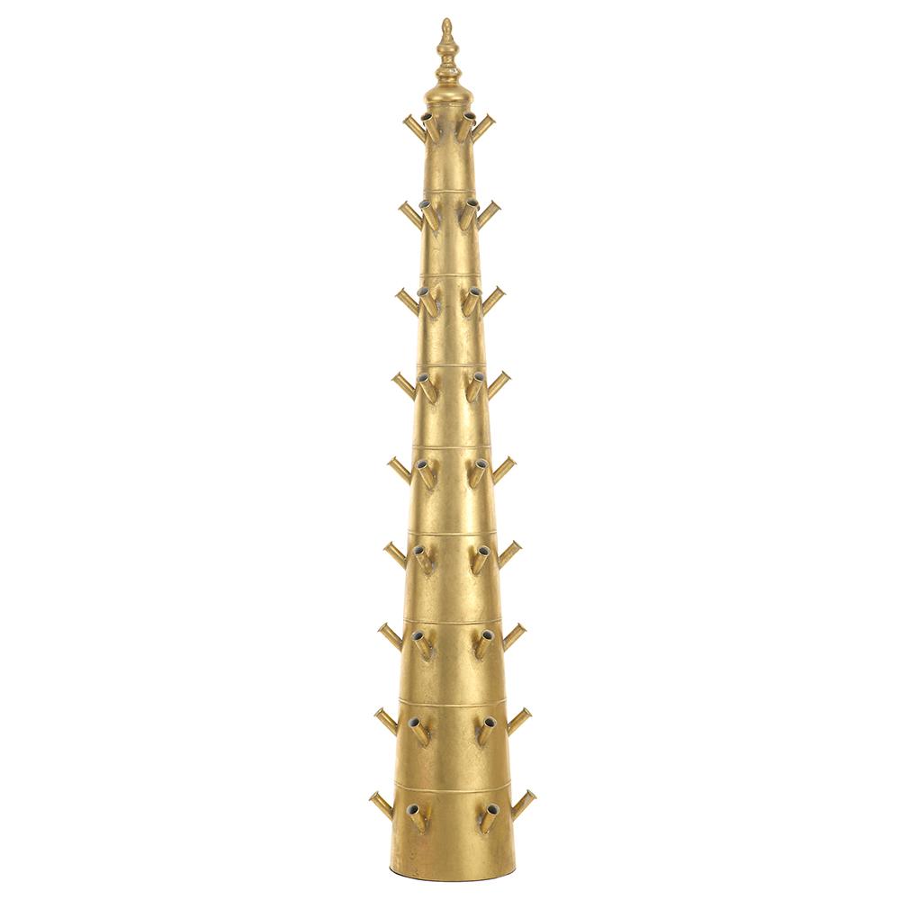 Antique gold metal tulip-shaped planter with iron construction.
