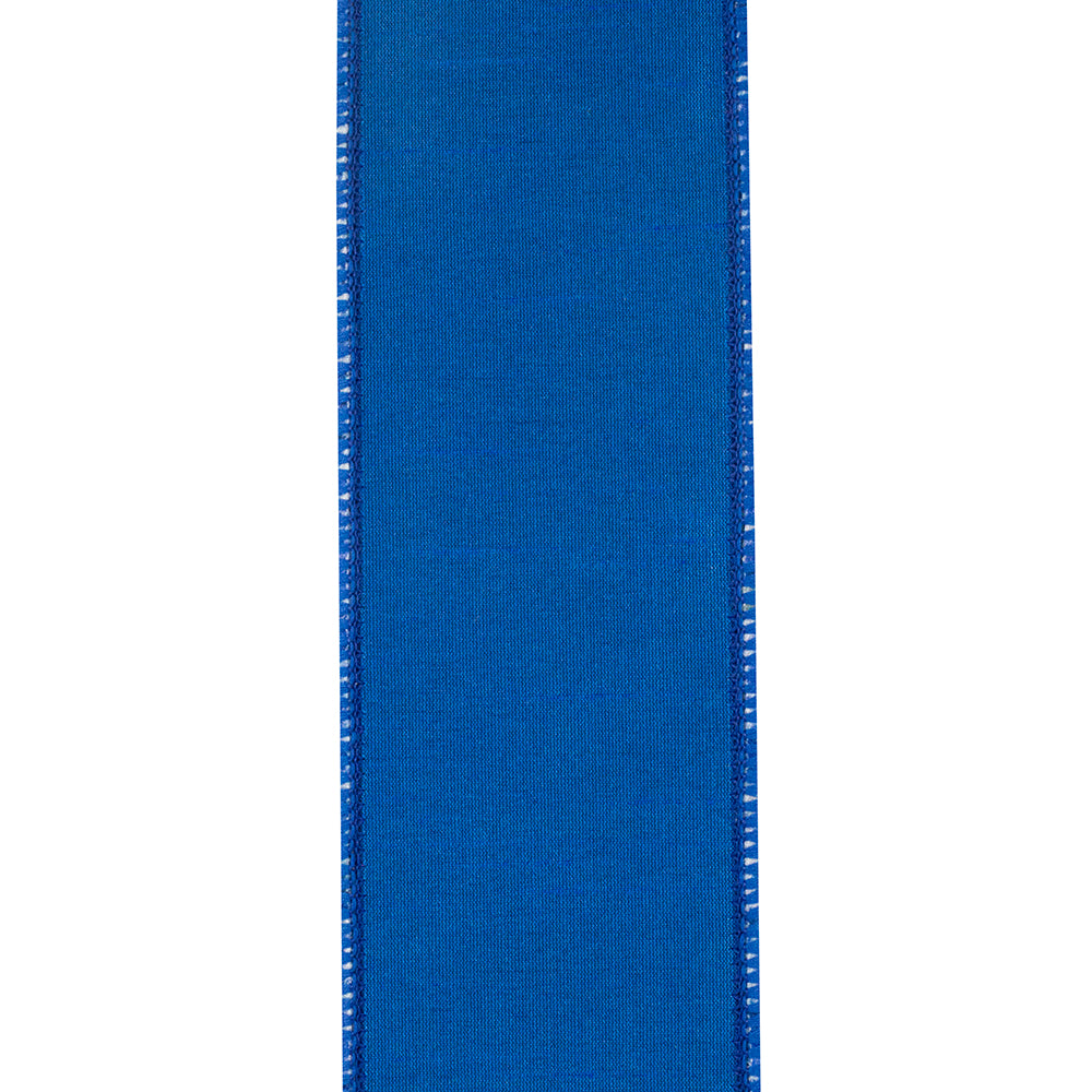 2.5 inch royal blue twill deluxe dupioni wired edge ribbon with textured fabric surface.