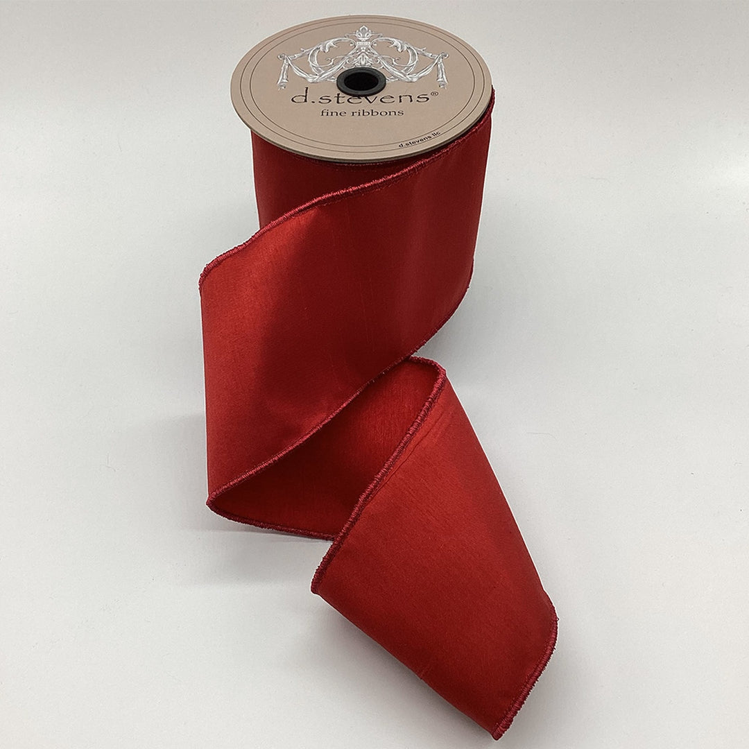 4 inch wide red Faux Dream Dupion ribbon with a textured sheen on a d.stevens spool.