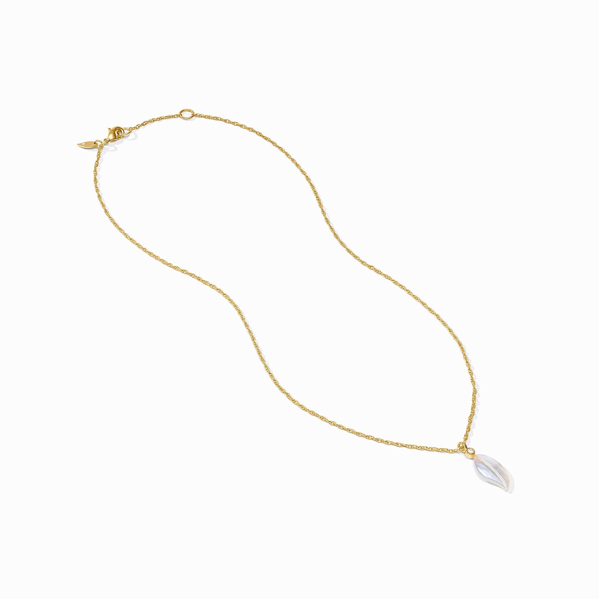 Adjustable Willow necklace with mother-of-pearl pendant on gold plate chain