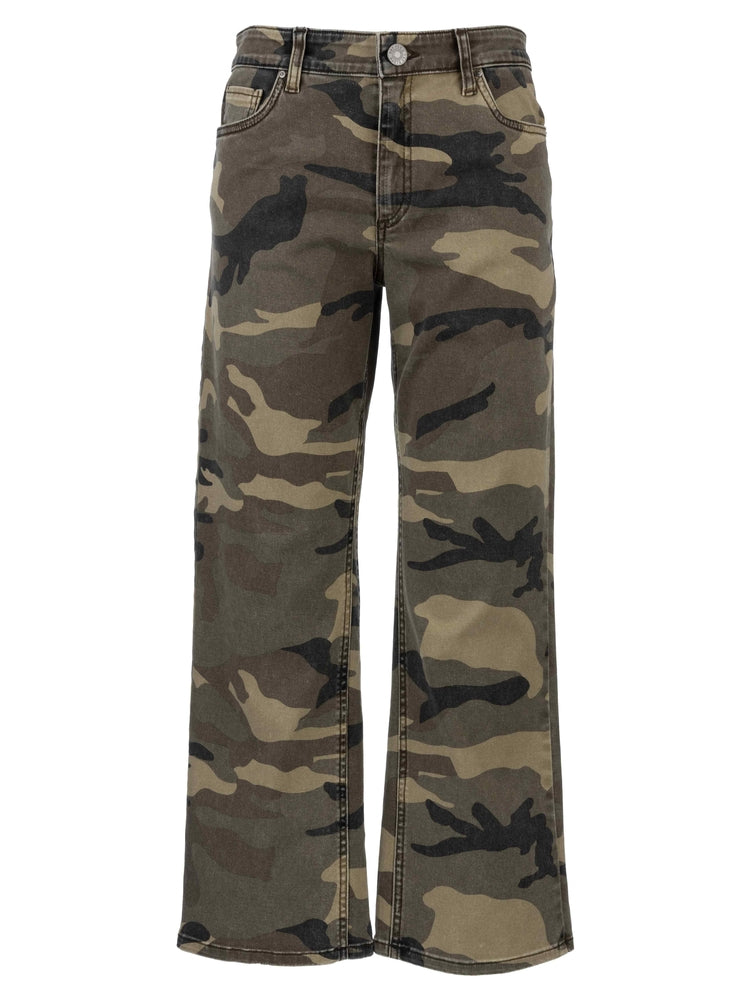 Front view of Kelsey High Rise Ankle Flare jeans in raw denim with a cropped flare silhouette and soft stretch fabric.