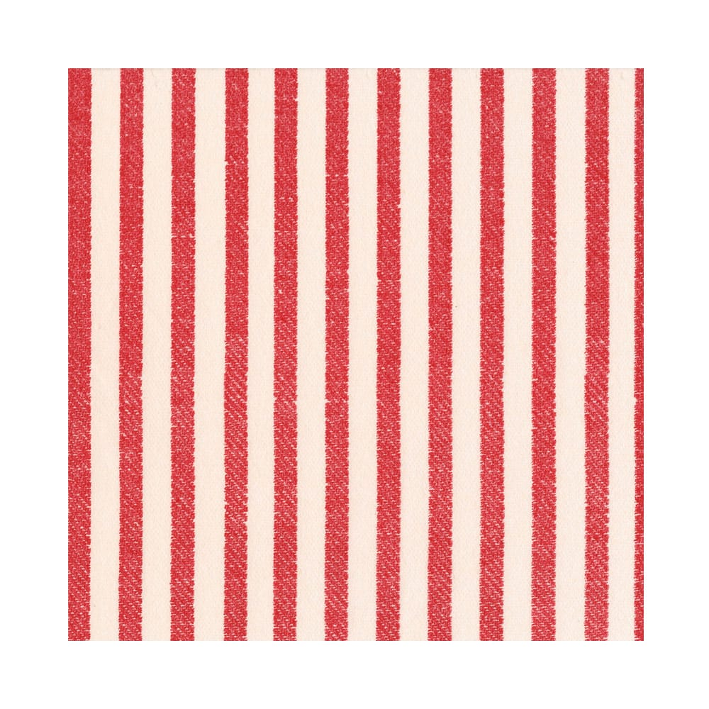 Melograno Stripe Red Paper Linen Luncheon Napkin with vertical red and white stripes.