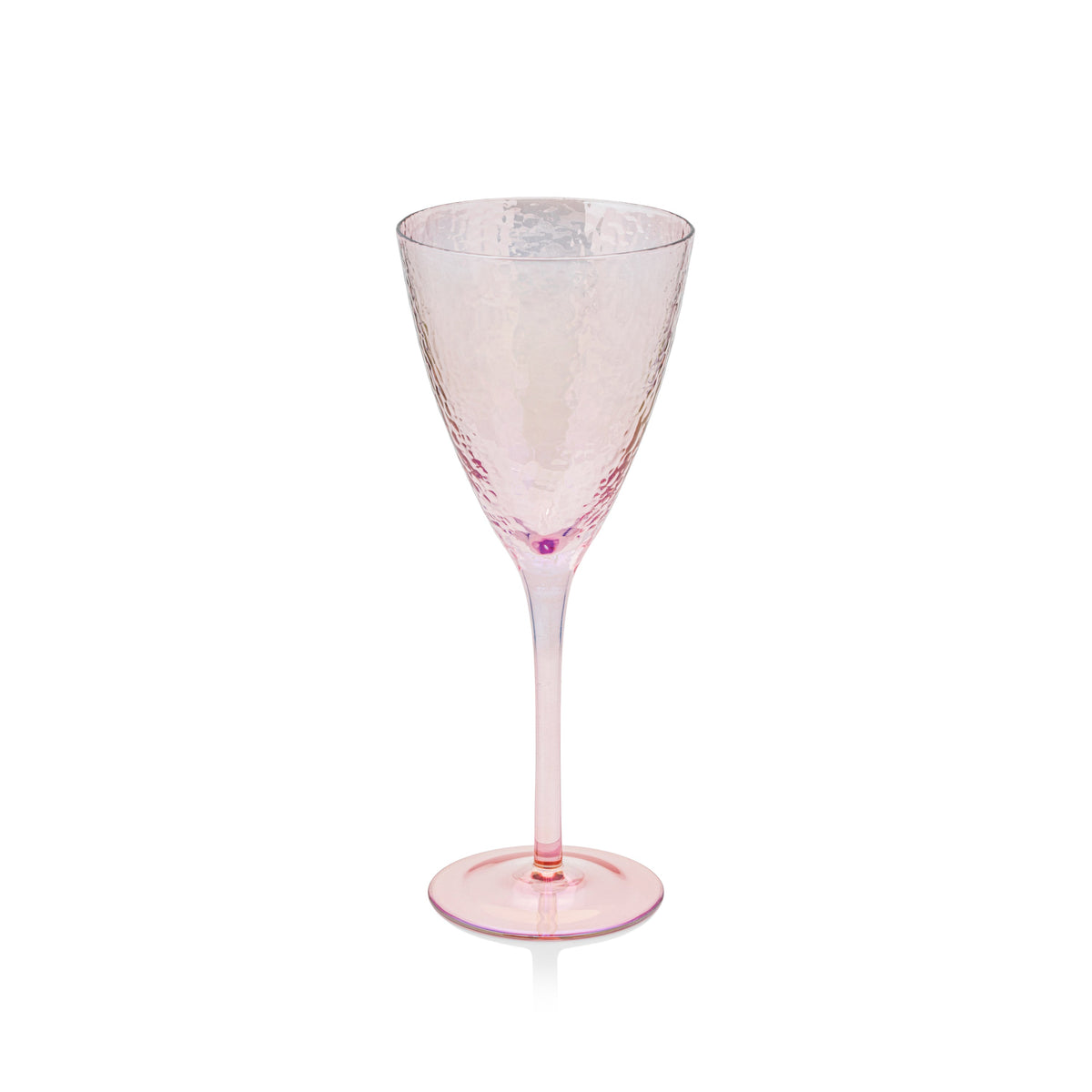 Red wine glass with hammered texture finish in soda-lime material