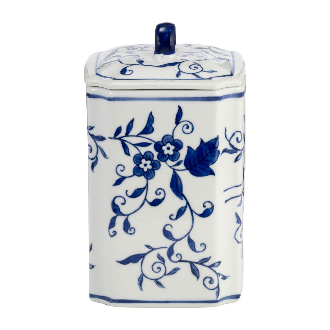 8 in. Blue Ceramic Chinoiserie Floral Decorative Jar