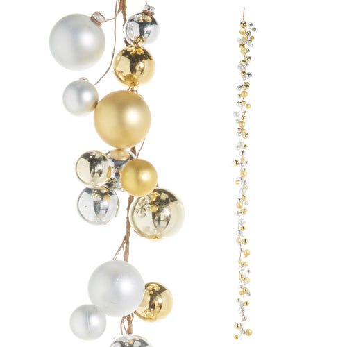 6' Gold and Silver Ball Garland made of plastic ornaments on a thin wire.