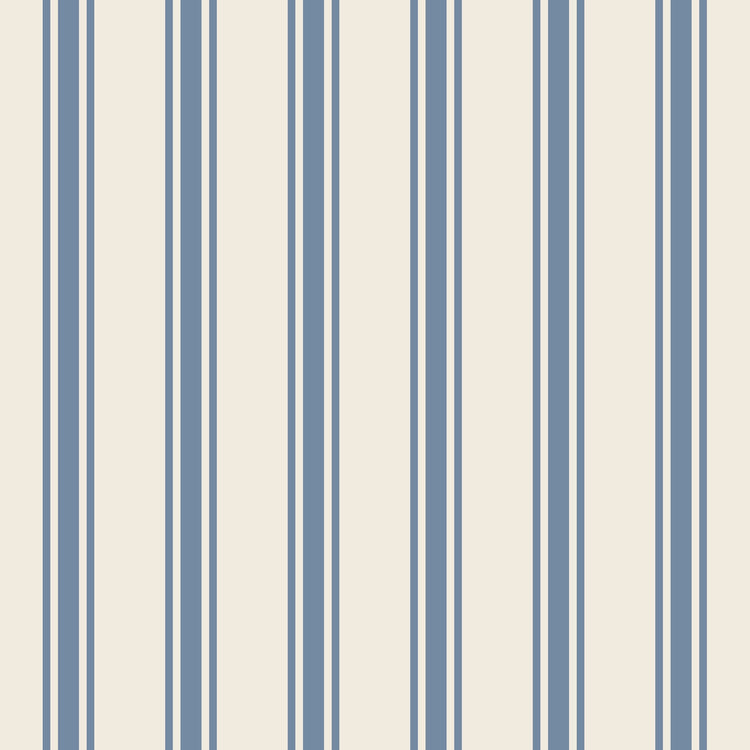 Cocktail napkin with a vertical blue and cream striped pattern.