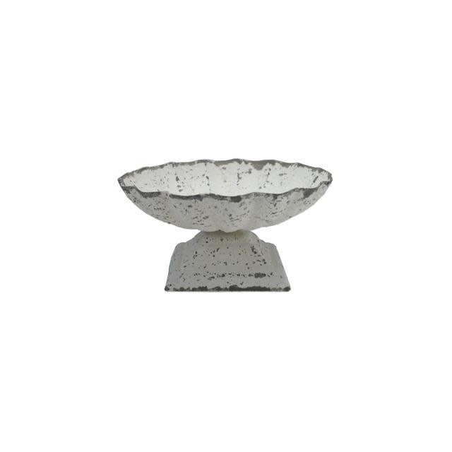 Round cast iron bowl with hand-painted distressed finish in rustic brown tones