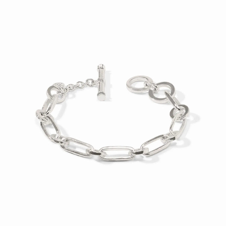 Silver Palladio link bracelet with lightly hammered oval links and dual toggle closure.