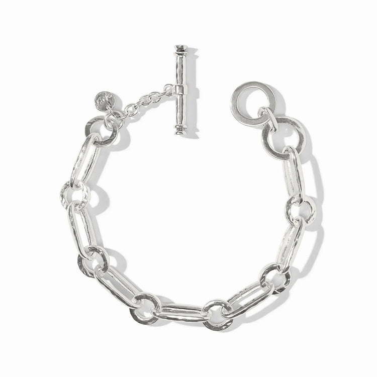Silver Palladio link bracelet with lightly hammered oval links and double toggle closure.