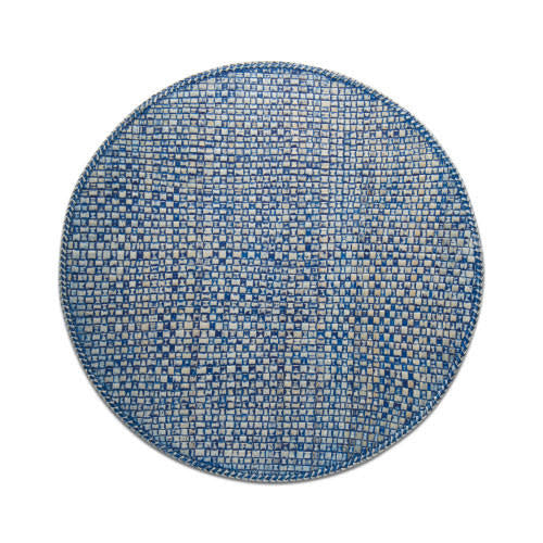 Round blue pandanus placemat with organic woven texture