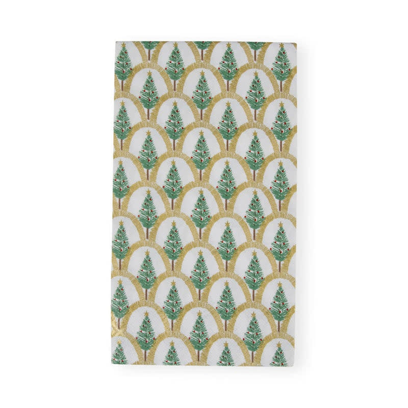 Gold foil printed triple-ply paper guest towel with festive Christmas deco pattern.