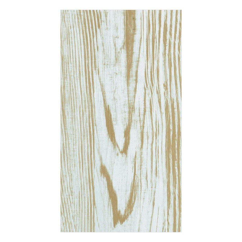 Triple-ply paper guest towel in faux bois birch wood grain pattern with food-safe ink.