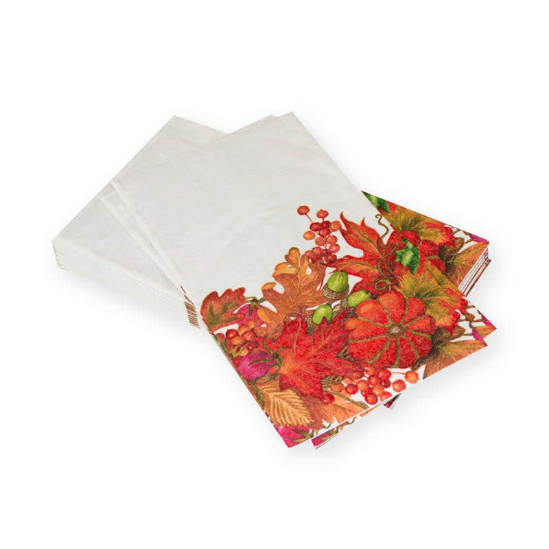 White triple-ply paper guest towel with a subtle harvest garland pattern printed in Germany.