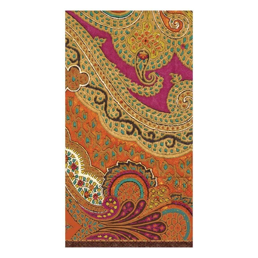 Triple-ply Jaipur Spice paper guest towel with intricate spice-inspired pattern in warm earth tones.