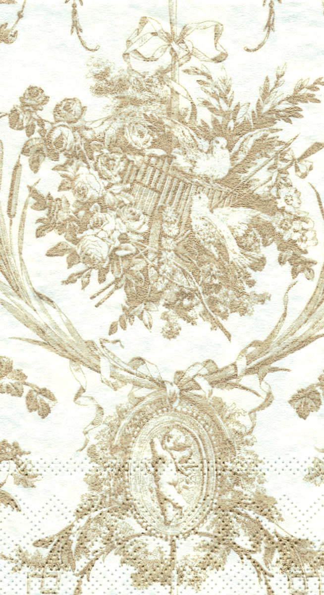 Romantic toile gold paper guest towel with triple-ply texture
