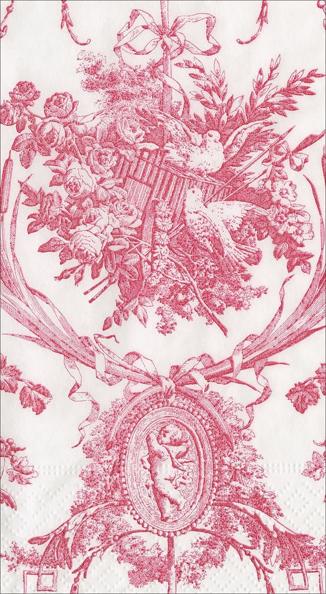 Romantic toile rose paper guest towel with triple-ply texture