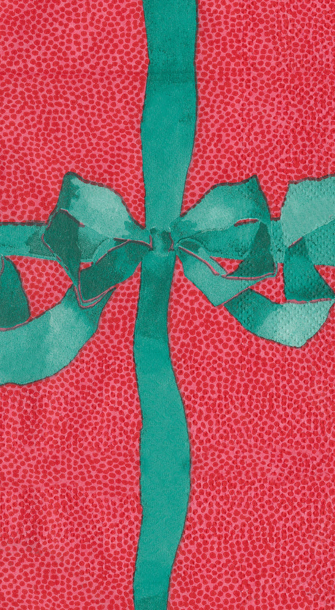 Red Spruce triple-ply paper guest towel tied with a decorative bow.