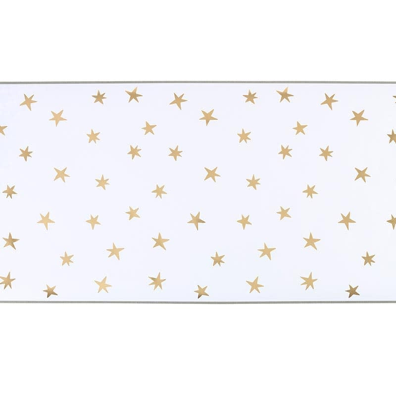 Gold foil star pattern on a kraft paper table runner.