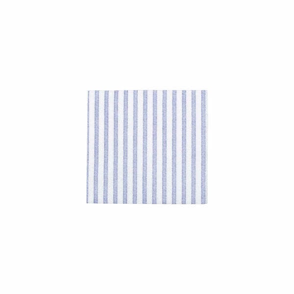 Pack of blue dot-patterned spunlace cocktail napkins folded square.