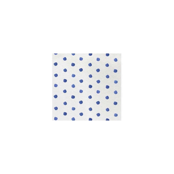 Blue dot-patterned spunlace paper cocktail napkins folded square.