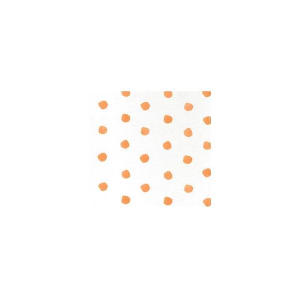 Pack of orange dot-patterned spunlace cocktail napkins folded in square shape.