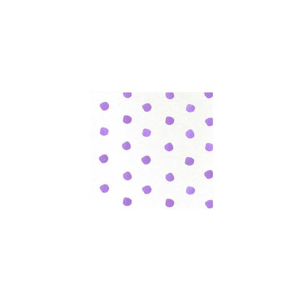 Pack of purple dot-patterned spunlace cocktail napkins folded square.