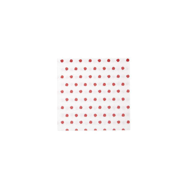 Red dot-patterned spunlace cocktail napkins folded square