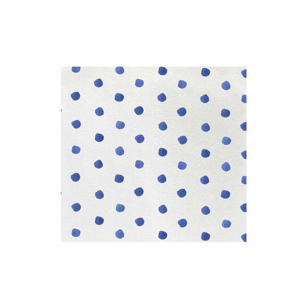 Pack of blue dot-patterned spunlace disposable dinner napkins folded.
