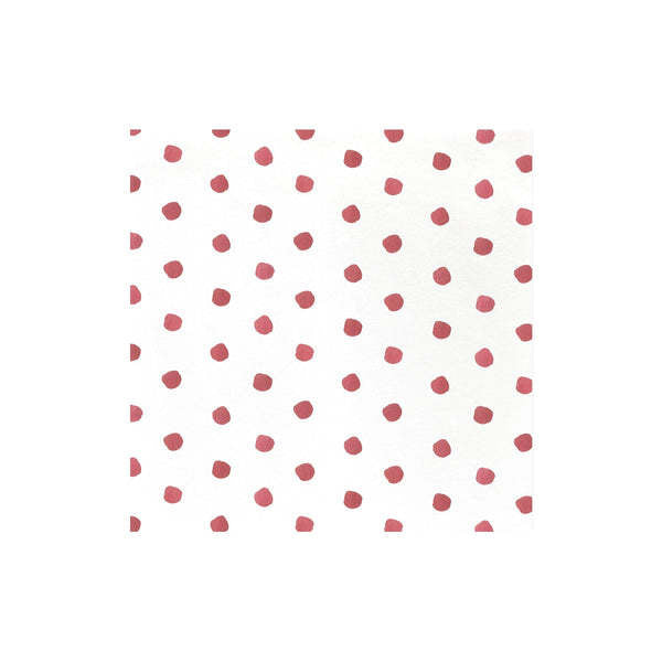Pack of crimson dot-patterned spunlace dinner napkins folded in square shape.