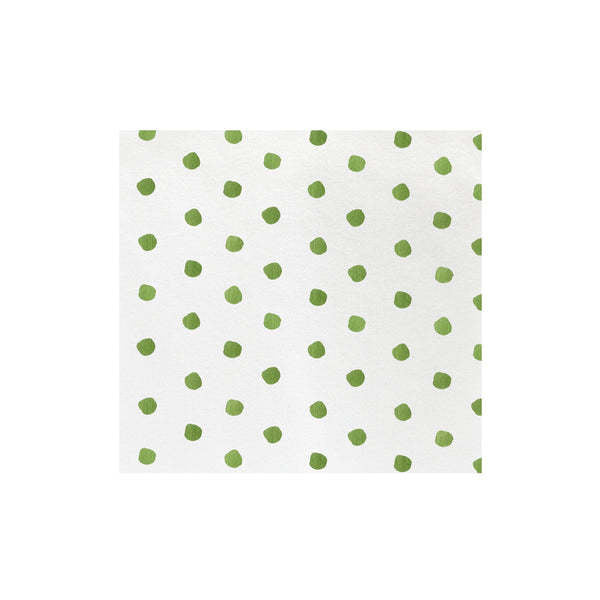 Pack of green dot-patterned spunlace paper dinner napkins folded square.