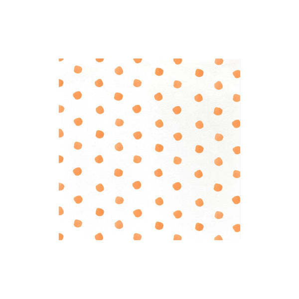 Pack of orange spunlace dot-pattern dinner napkins folded square.