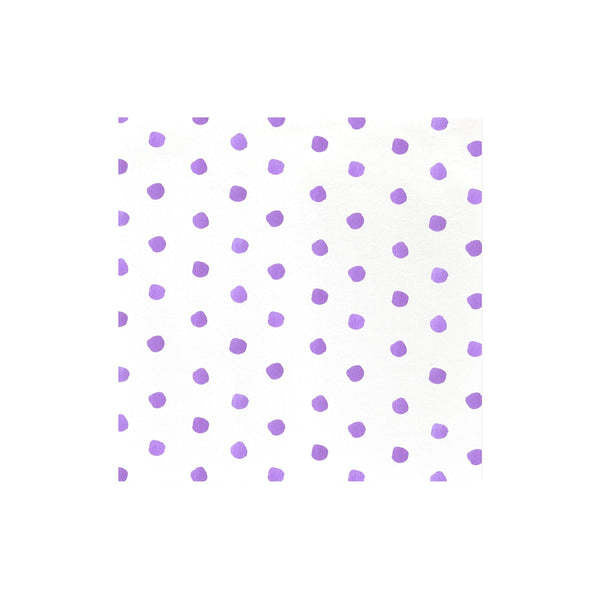 Pack of purple dot-patterned spunlace dinner napkins folded in square shape.