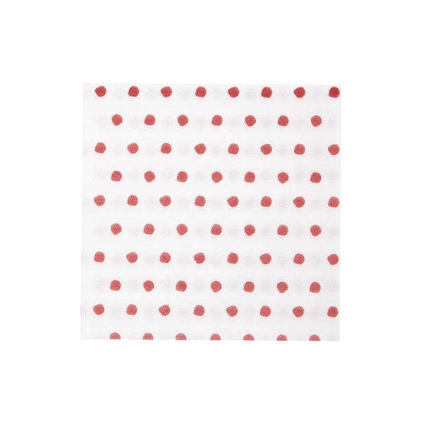 Red dot-patterned spunlace paper dinner napkins folded square.