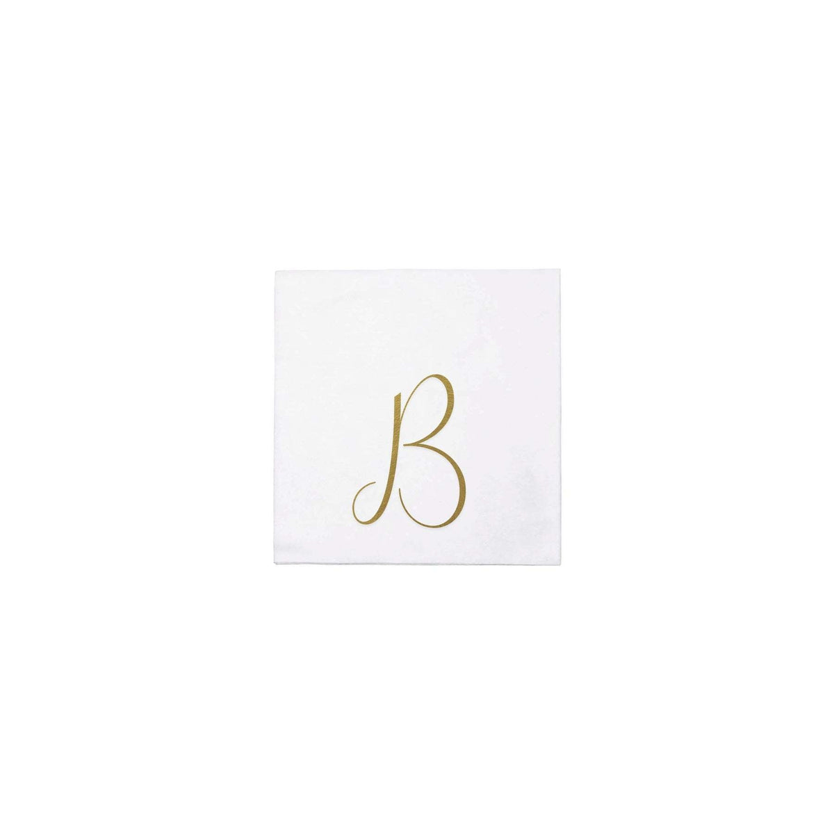 Pack of twenty gold monogram spunlace cocktail napkins folded square.