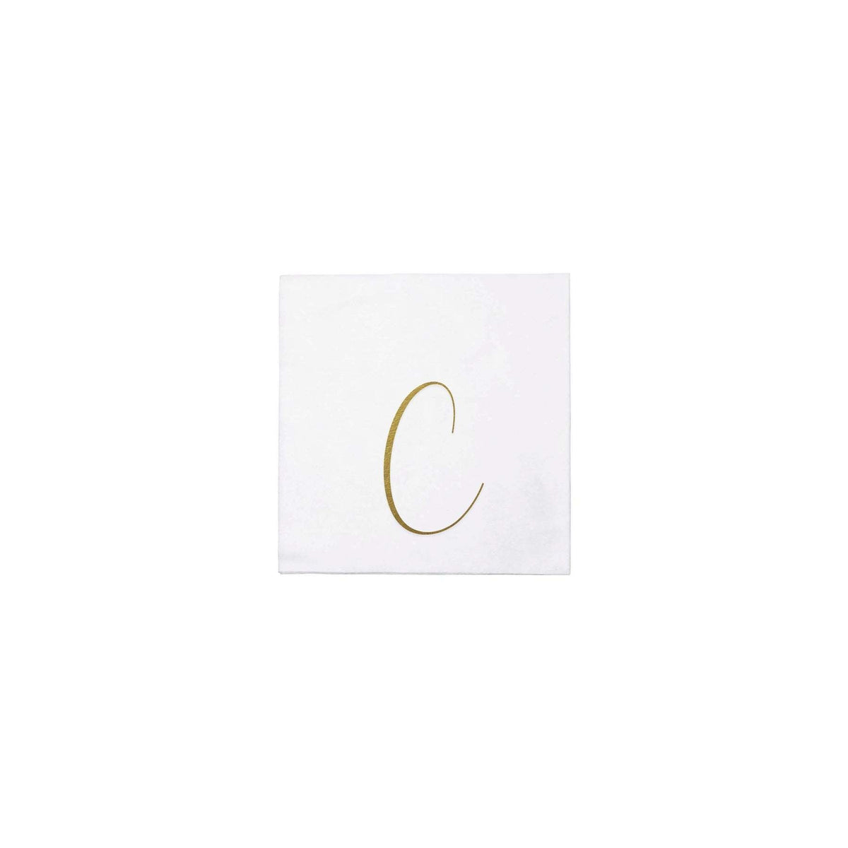 Pack of twenty gold monogram cocktail napkins folded in spunlace paper.