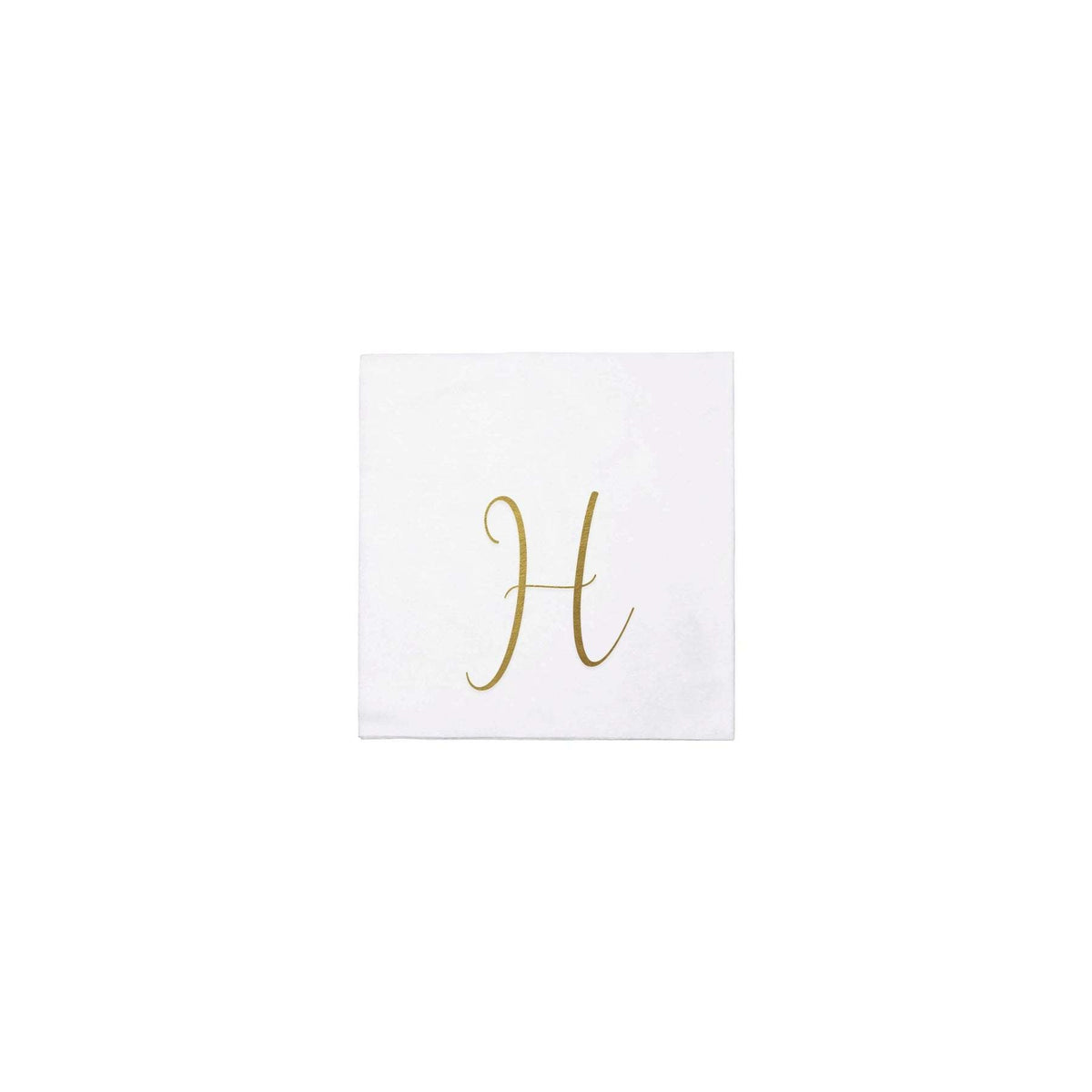 Gold monogrammed cocktail napkins folded in a square shape.