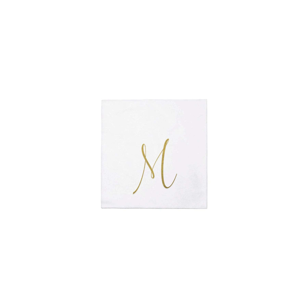 Folded gold monogram cocktail napkins made from spunlace paper material.