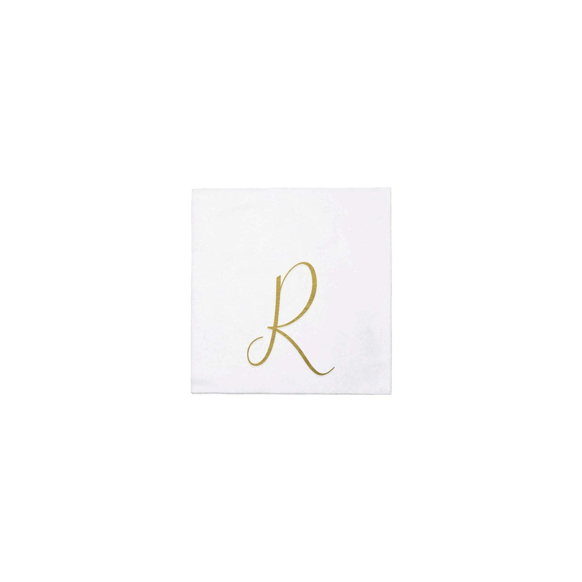 Pack of twenty gold monogram cocktail napkins made from absorbent spunlace paper.