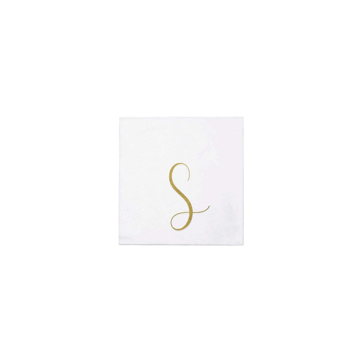 Pack of twenty gold monogram cocktail napkins folded in spunlace paper.