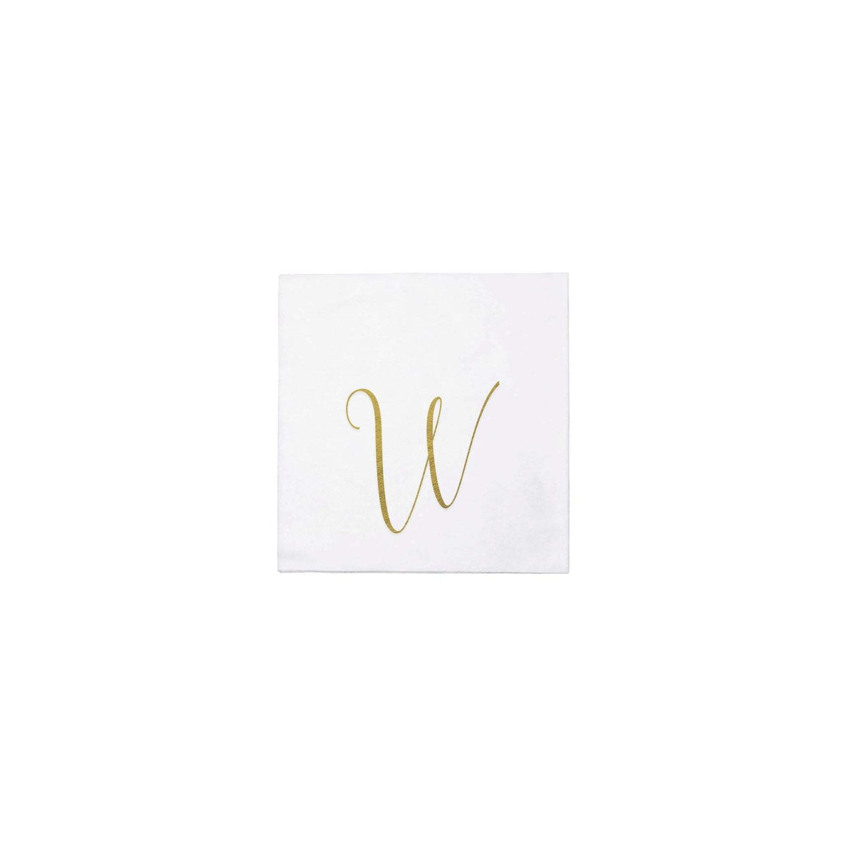 Pack of twenty gold monogram spunlace cocktail napkins folded to five-inch squares.