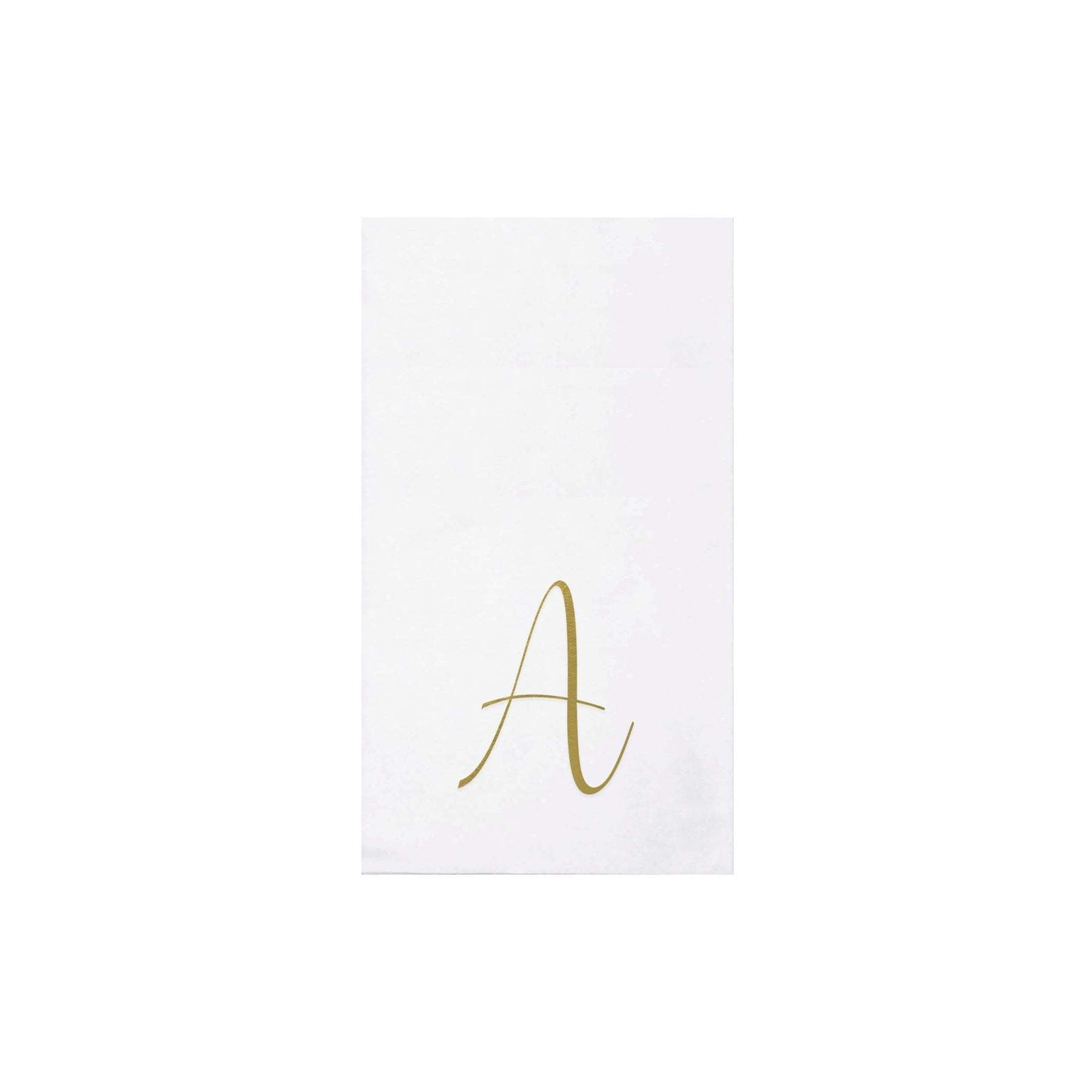 Folded gold monogram guest towels made from spunlace paper material.