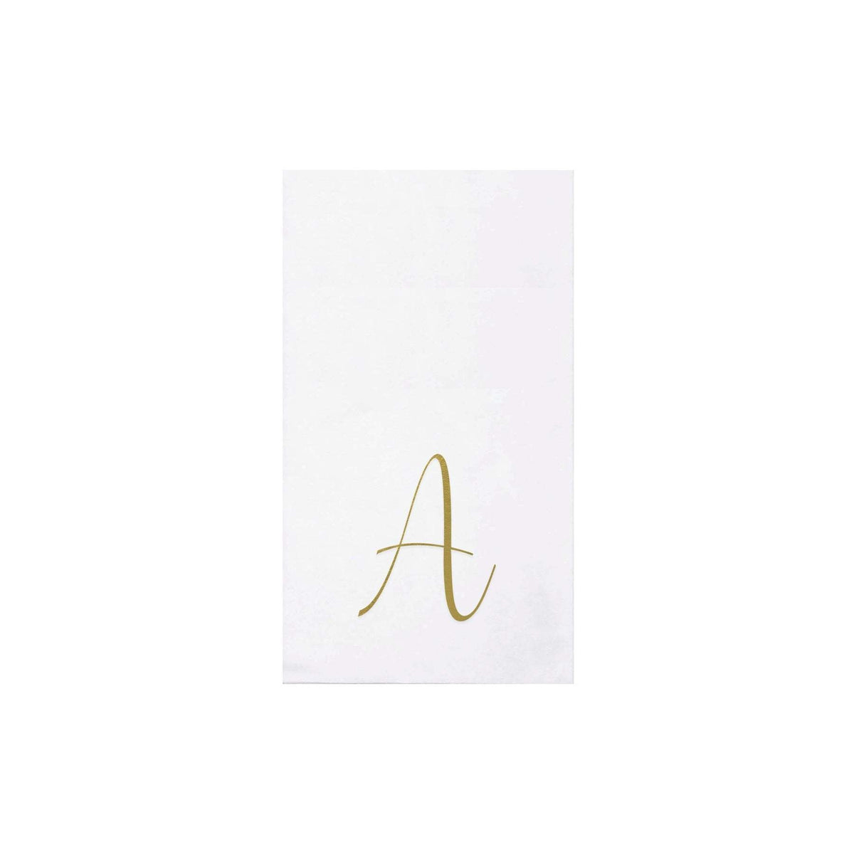 Folded gold monogram guest towels made from spunlace paper material.
