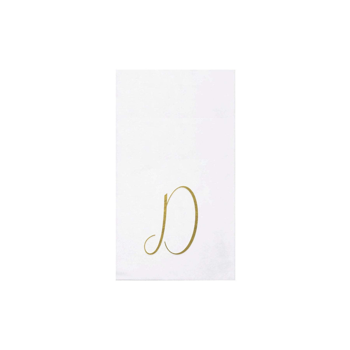 Folded gold monogram guest towels made from absorbent spunlace material.