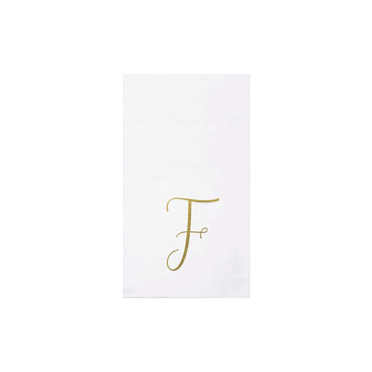 Folded gold monogram guest towels made from spunlace paper material.