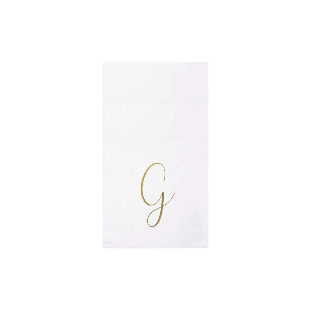 Folded gold monogram guest towels made from spunlace paper material.