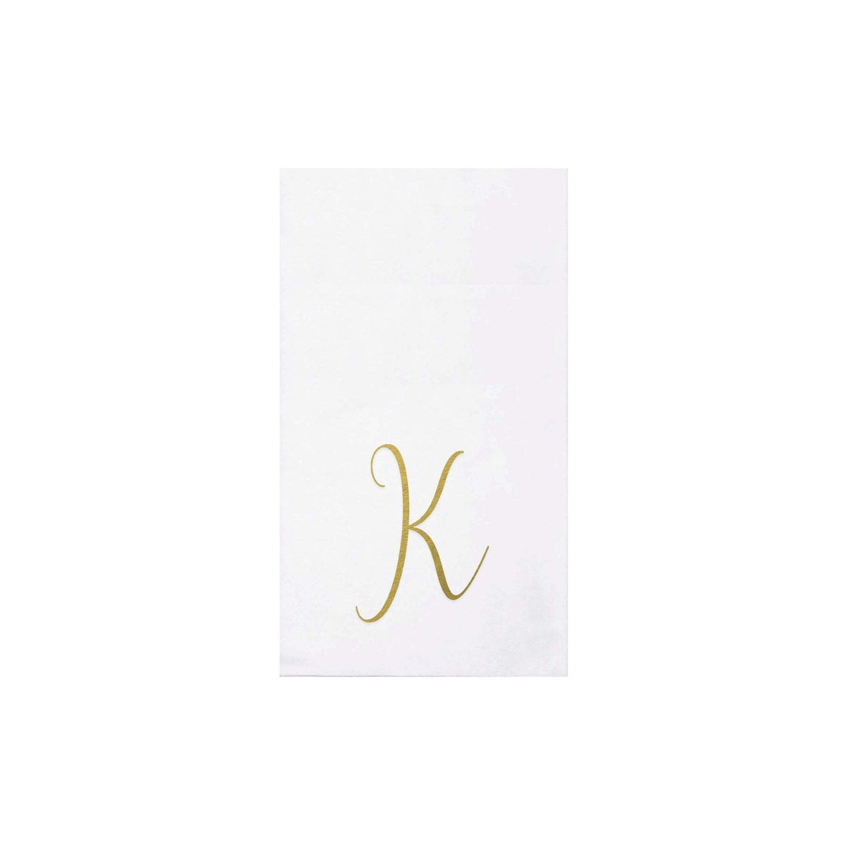 Folded gold monogram guest towels made from spunlace material.
